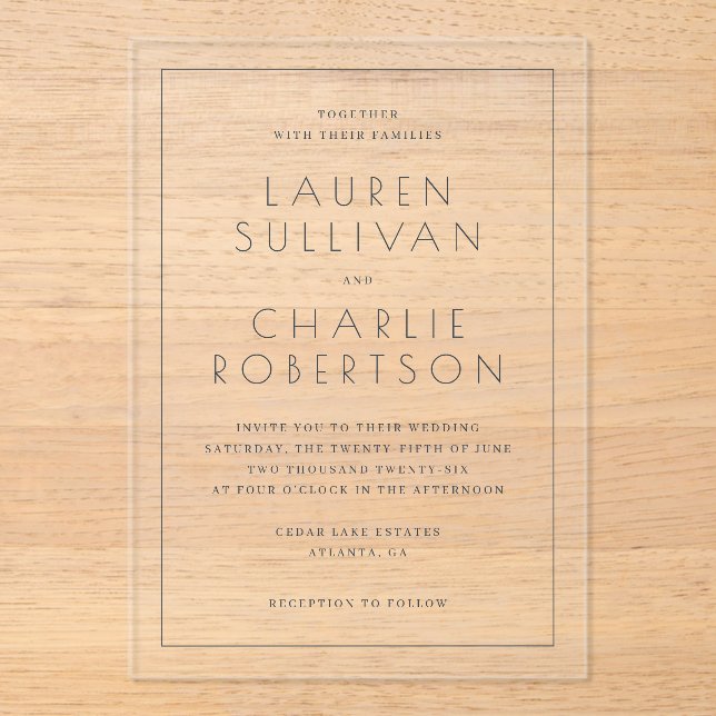 Elegant Black Minimalist Wedding Invitation (Front)