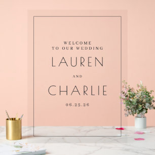 Elegant Black Minimalist Wedding Invitation Acrylic Sign