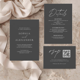 Elegant Black Minimalist Wedding Modern Invitation