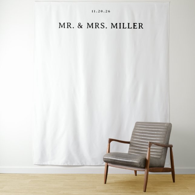 Elegant Black Minimalist Wedding Sign Tapestry (In Situ)