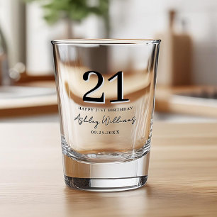 Elegant Black Modern 21st Birthday Shot Glass