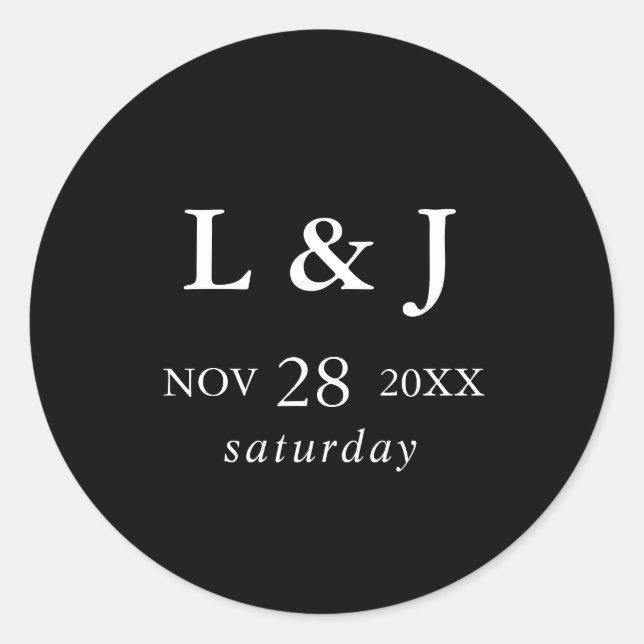 Elegant Black Modern Calligraphy Wedding Classic Round Sticker (Front)