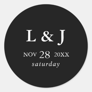 Elegant Black Modern Calligraphy Wedding Classic Round Sticker