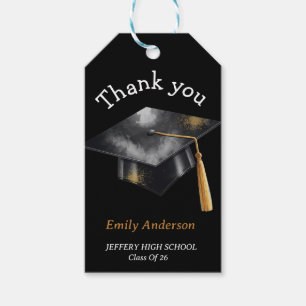 Elegant Black Modern Graduation Cap Gold Gift Tags