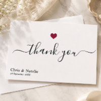 Elegant Black Modern Script Burgundy Red Heart