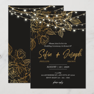 Elegant Black Modern Wedding Invitation Card 