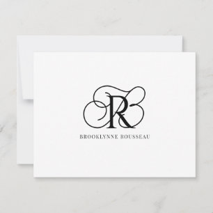 Elegant Black Monogram Flat Note Card