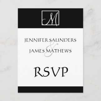 Elegant Black Monogram Initial Wedding RSVP Card