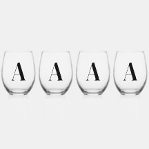 Elegant Black Monogram Initial Wine Glass Set