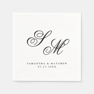 Elegant Black Monogram Initials Formal Wedding Napkin