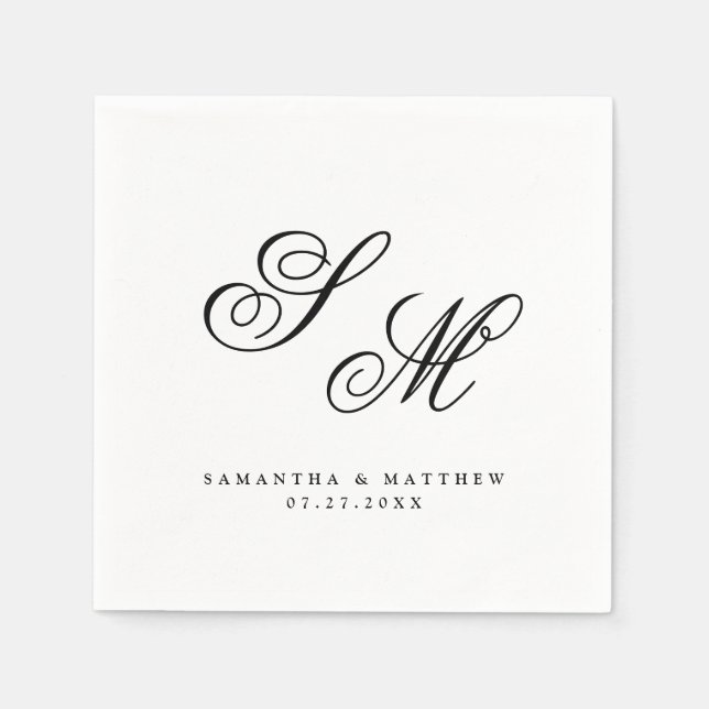 Elegant Black Monogram Initials Formal Wedding Napkin (Front)