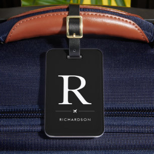 Elegant Black Monogram Luggage Tag