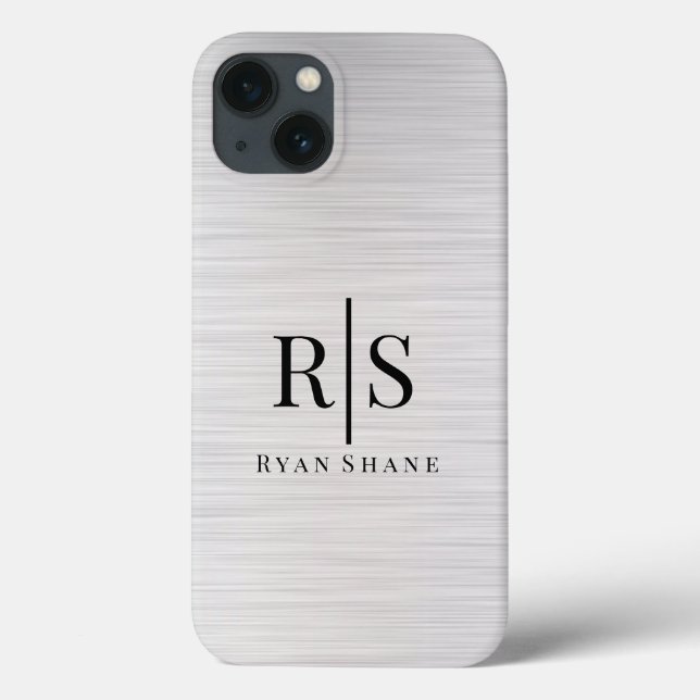 Elegant Black Monogram & Name, Brushed Silver Case-Mate iPhone Case (Back)