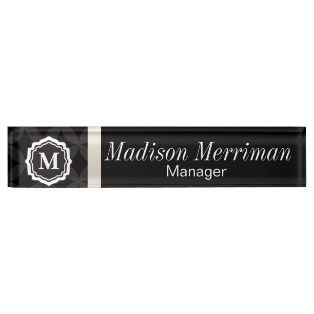 Elegant Black Monogram Nameplate (Front)
