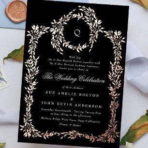 Elegant Black   monogram Rose Gold Crest Wedding