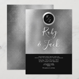 Elegant Black Monogram Wedding Invitation