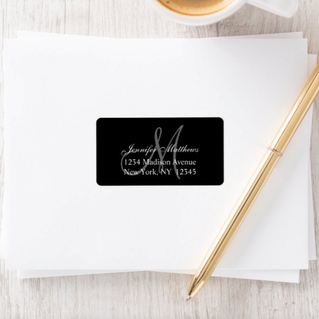 Elegant Black Monogram Wedding RSVP Return Address Label (Creator Uploaded)