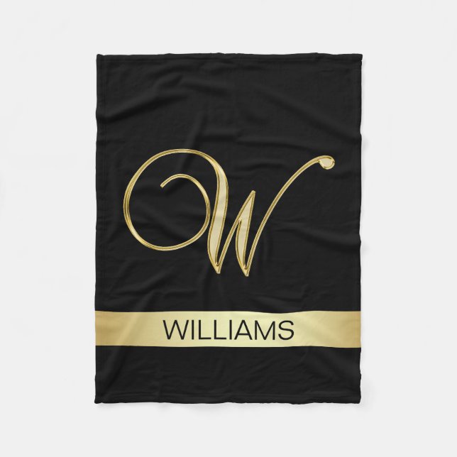 Elegant Black Monogrammed Initials 'W' with Name Fleece Blanket (Front)