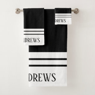 Elegant Black Monogrammed Name Bath Towel Set