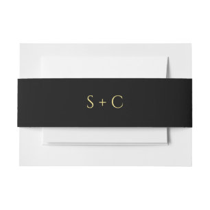 Elegant Black Monogrammed Wedding  Invitation Belly Band