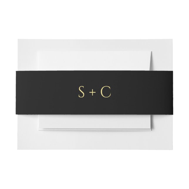 Elegant Black Monogrammed Wedding  Invitation Belly Band (Front Example)