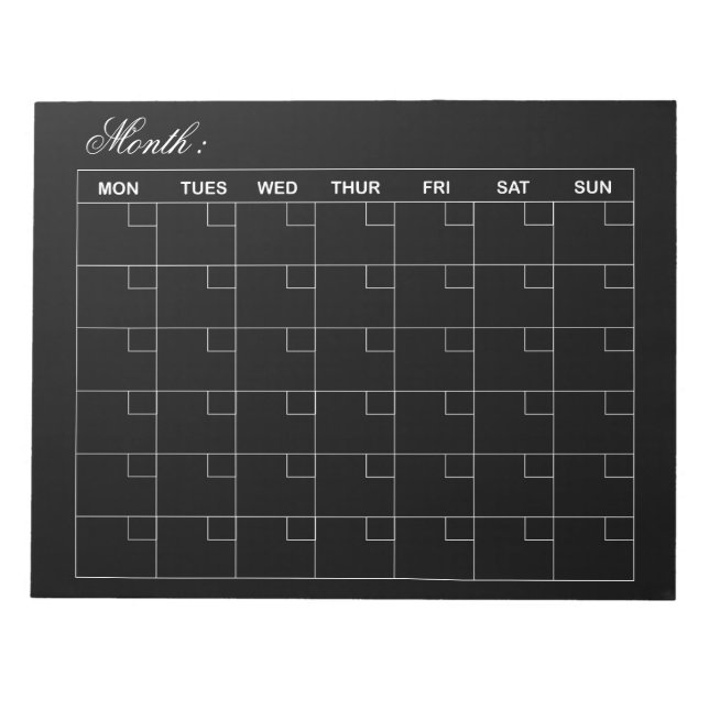  Elegant Black  Monthly Calendar Planner  Notepad (Front)
