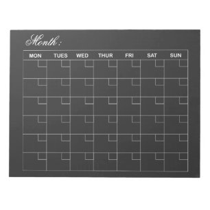 Elegant Black Monthly Calendar Planner Notepad