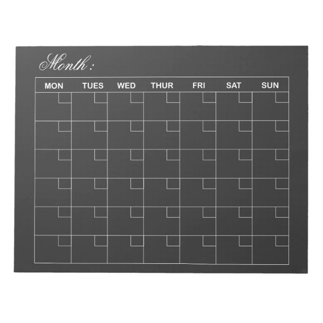 Elegant Black  Monthly Calendar Planner  Notepad (Front)