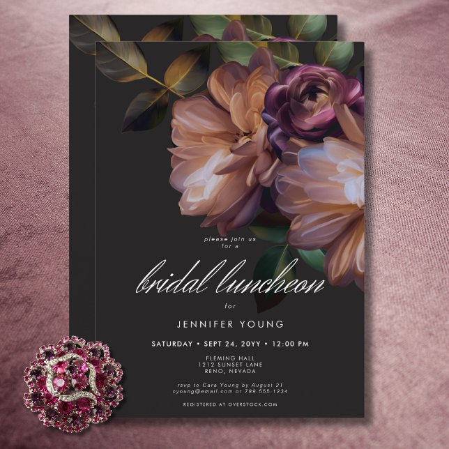 Elegant Black Moody Floral Bridal Luncheon Invitation (Elegant Black Moody Floral Bridal Luncheon Invitation)