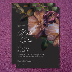 Elegant Black Moody Floral Bridal Luncheon Invitation