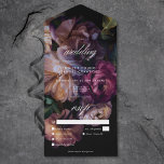 Elegant Black Moody Floral Wedding Dinner All In One Invitation<br><div class="desc">AVAILABLE WITH A QR CODE OR WITH OR WITHOUT DINNER CHOICES. Celebrate love in timeless elegance. Our captivating wedding invitation feature a sophisticated black background, the perfect palette for a captivating bouquet. Imagine an arrangement, reminiscent of a Baroque masterpiece, painted in rich oil tones. Rust burgundy and soft blush blooms...</div>