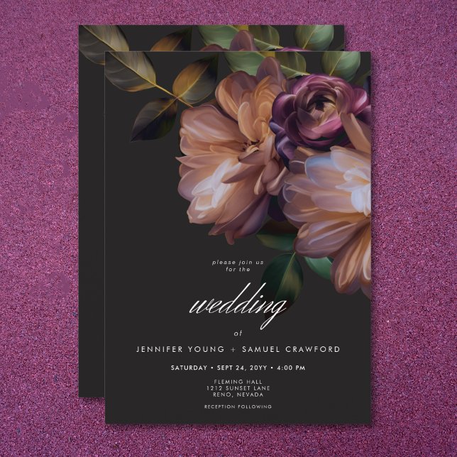 Elegant Black Moody Floral Wedding Invitation (Elegant Black Moody Floral Wedding Invitation)