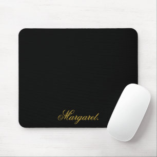 Elegant Black  Mouse Pad Featuring Your Name