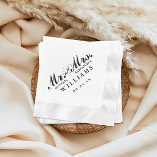 Elegant Black Mr and Mrs Calligraphy Wedding Napkin