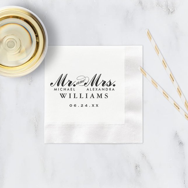 Elegant Black Mr and Mrs Custom Wedding Monogram Napkin (Creator Uploaded)