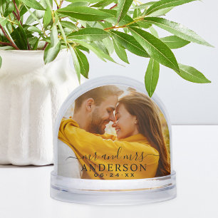 Elegant Black Mr and Mrs Monogram Photo Wedding Snowglobe