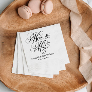 Elegant Black Mr and Mrs Script Wedding Napkin