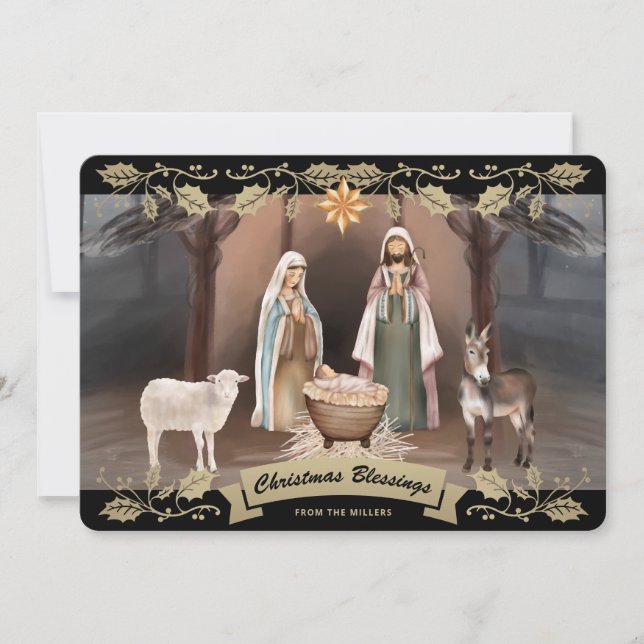 Elegant Black Nativity Scene Christian Christmas Holiday Card (Front)