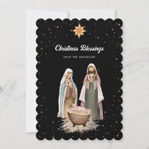 Elegant Black Nativity Scene Stars Christian Holiday Card