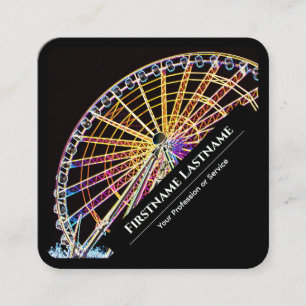 Elegant black neon style ferris wheel yellow light square business card