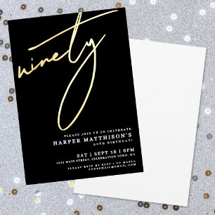 Elegant Black Ninety 90th Birthday Gold