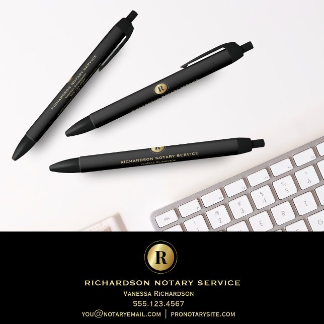 Elegant Black Notary Gold Monogram Promotional  Black Ink Pen (Creator Uploaded)