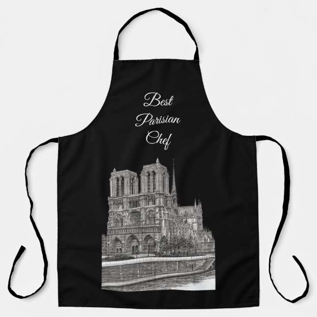Elegant Black Notre Dame Best Parisian Chef Apron (Front)