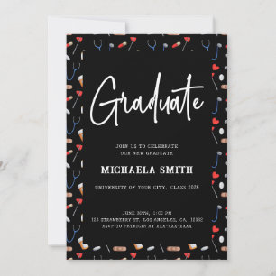 Elegant Black Nurse Medical College Graduate Invitation