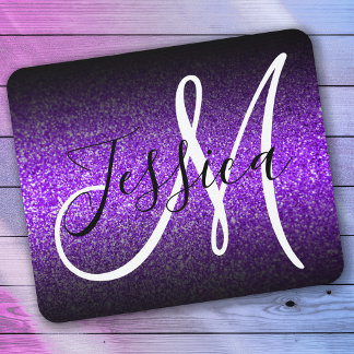 Elegant Black Ombre Violet Glitter Monogram Mouse Mat