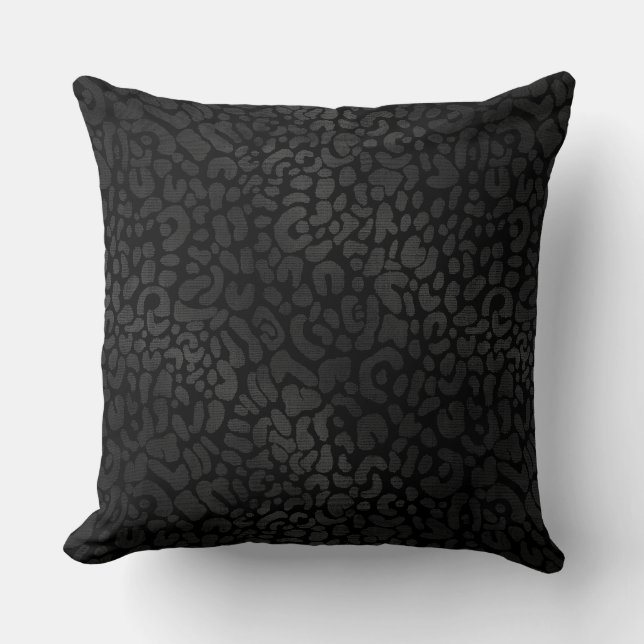 Elegant Black on Black Leopard Animal Print Cushion (Front)