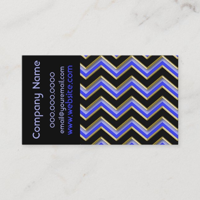 Elegant Black on Blue  ZigZag  Business Card (Front)