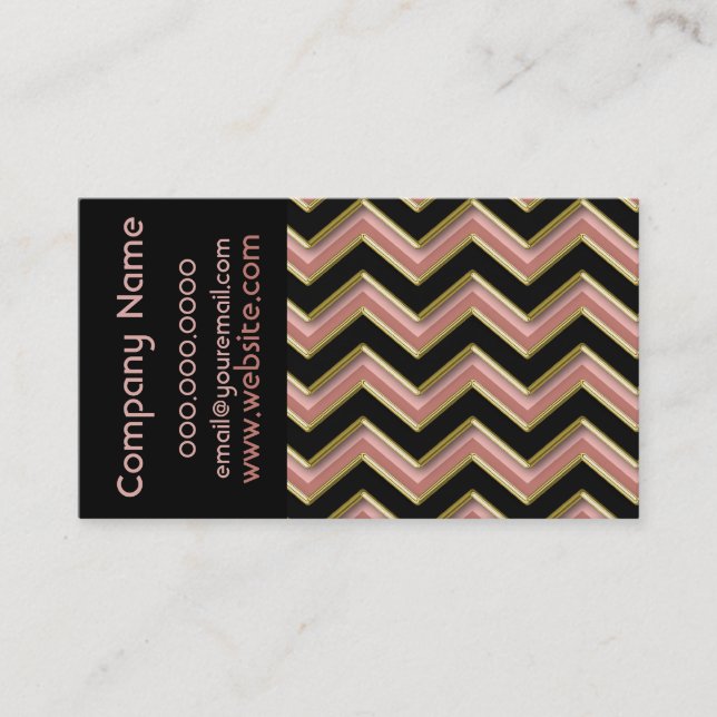 Elegant Black on Coral ZigZag  Business Card (Front)