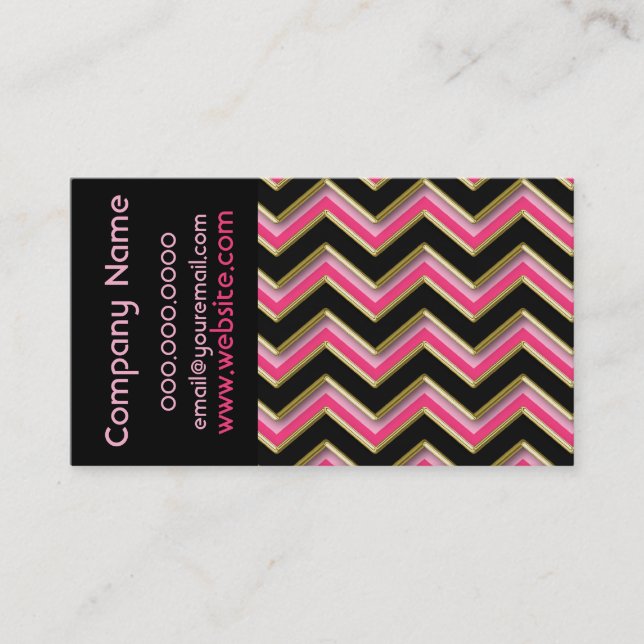 Elegant Black on Hot Pink  ZigZag  Business Card (Front)