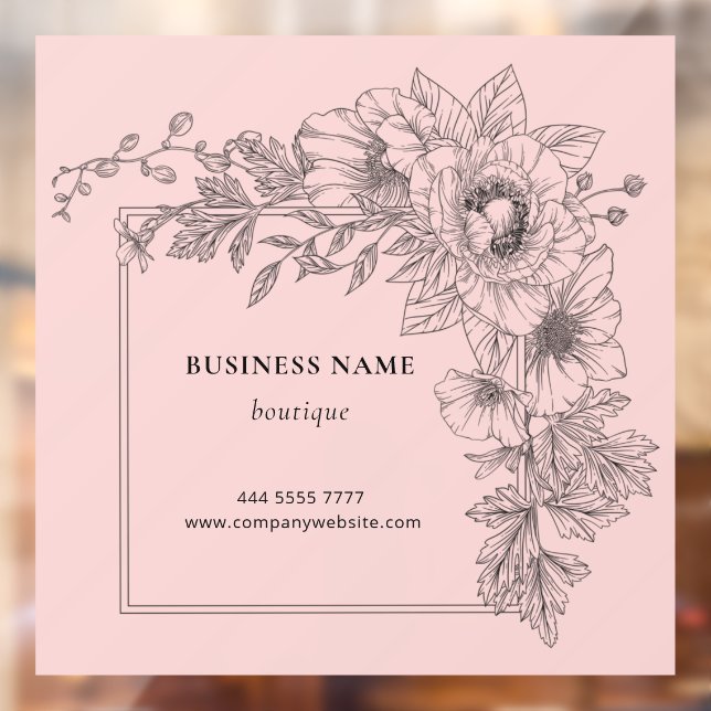 Elegant Black on Pink Floral Frame Salon Boutique  Window Cling (Sheet 2)